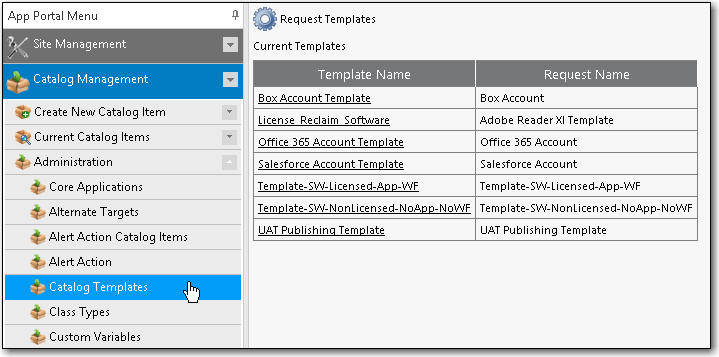 Catalog Templates View