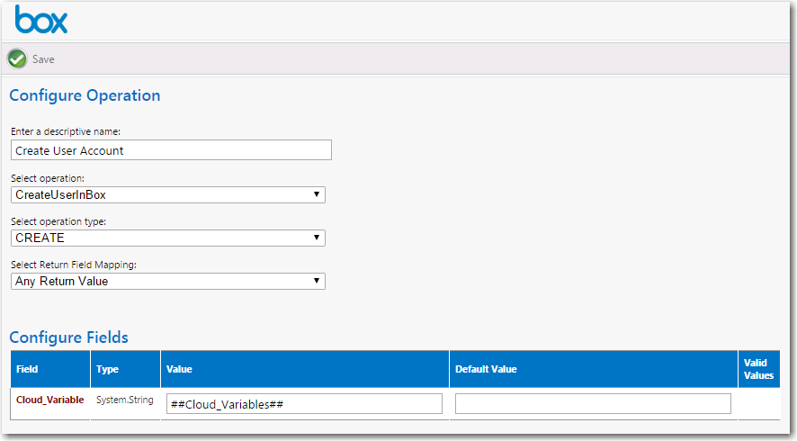 Configure Operation View for Box Create User Account Operation