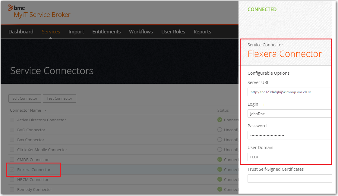 Flexera Connector in MyIT Service Broker Interface
