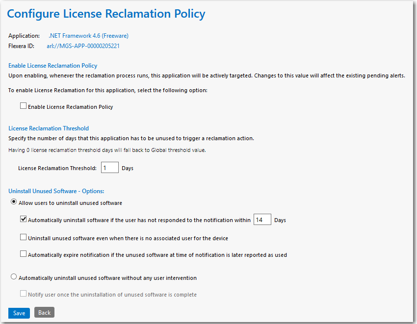 Configure License Reclamation Policy View